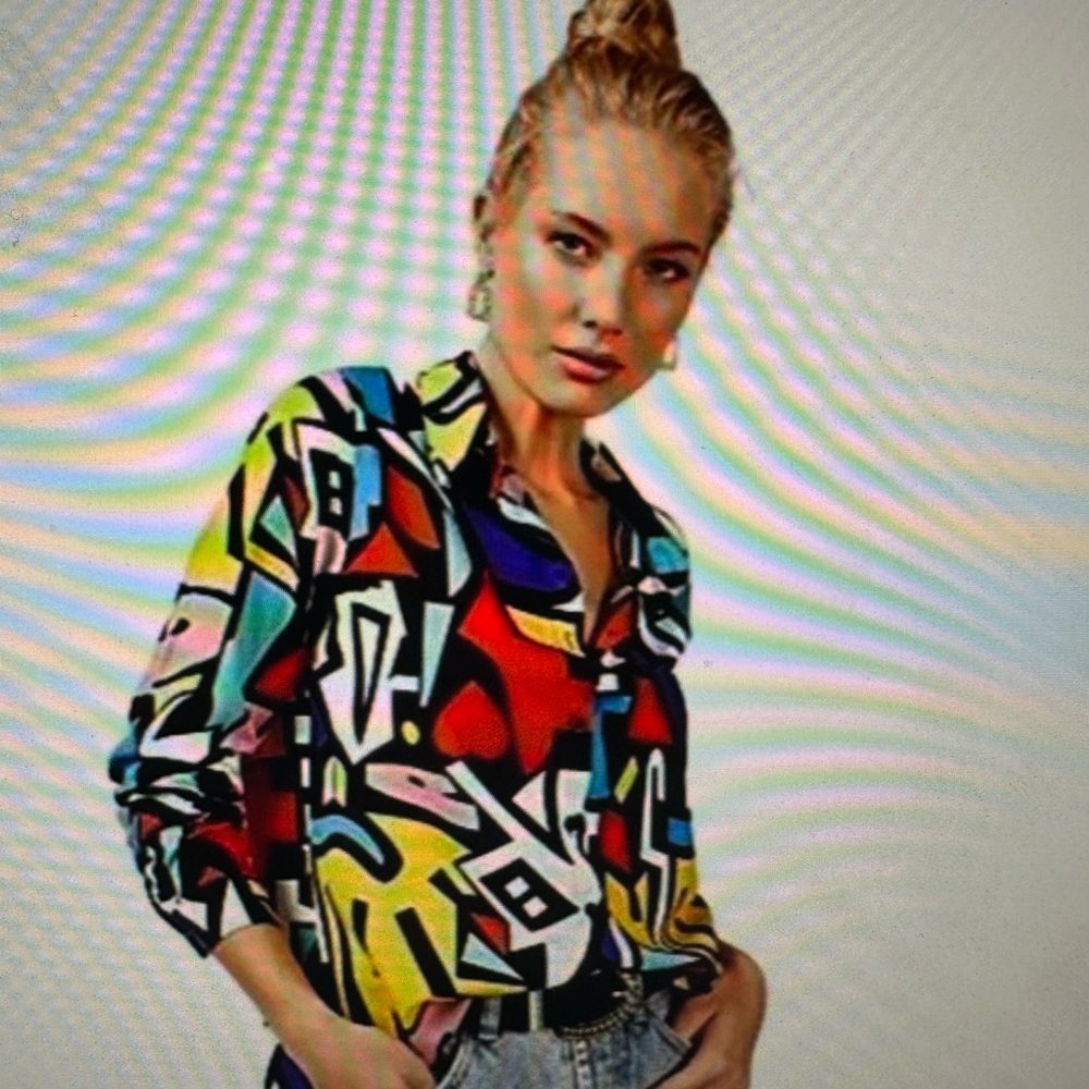 Big Dart Long Sleeve Abstract Print Shirt